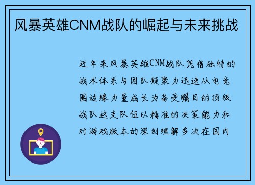 风暴英雄CNM战队的崛起与未来挑战